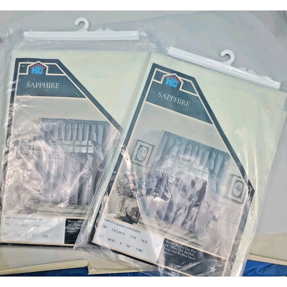 Lot Of 2 Home Curtain Corp Sapphire Tier Curtain Set Pair 60x36” Parchment